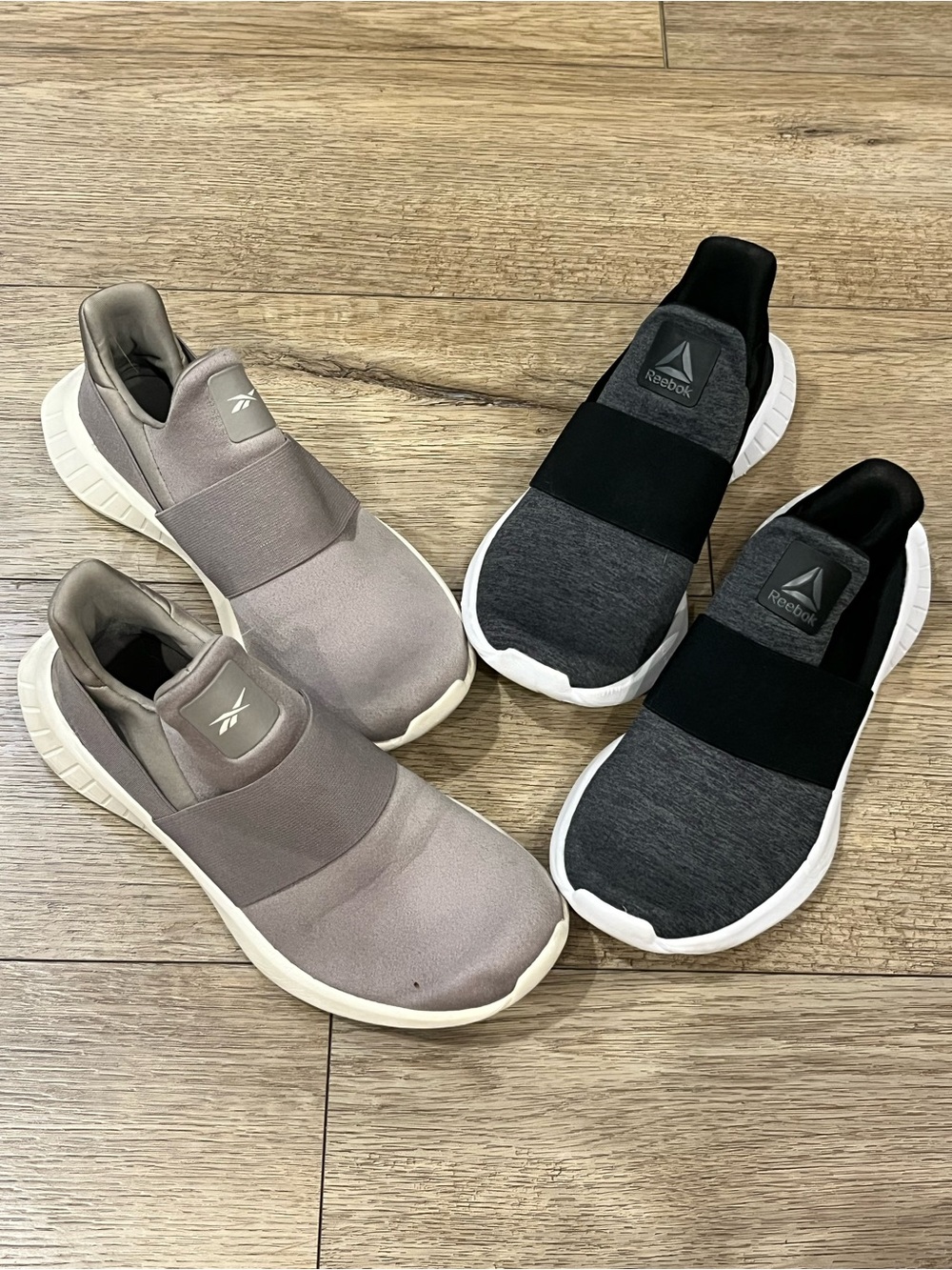 Reebok Slip-On Sneakers in Taupe and Charcoal Black